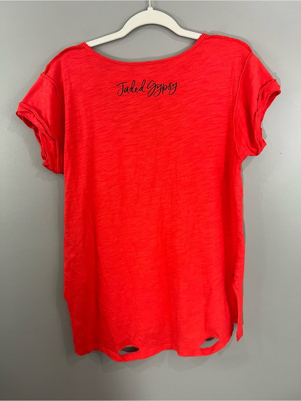 Jaded Gypsy Red Rolling Stones Graphic Tee with distressing size S/M - Picture 5 of 6